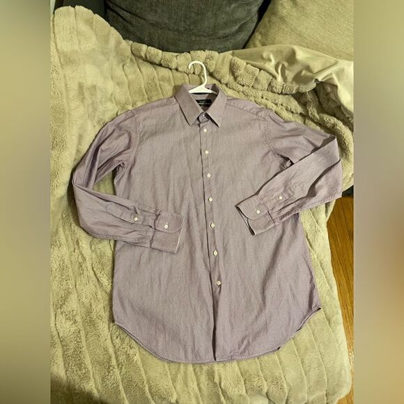 Saks Fifth Avenue Button Up Shirt Mens Purple Striped - Picture 6 of 9